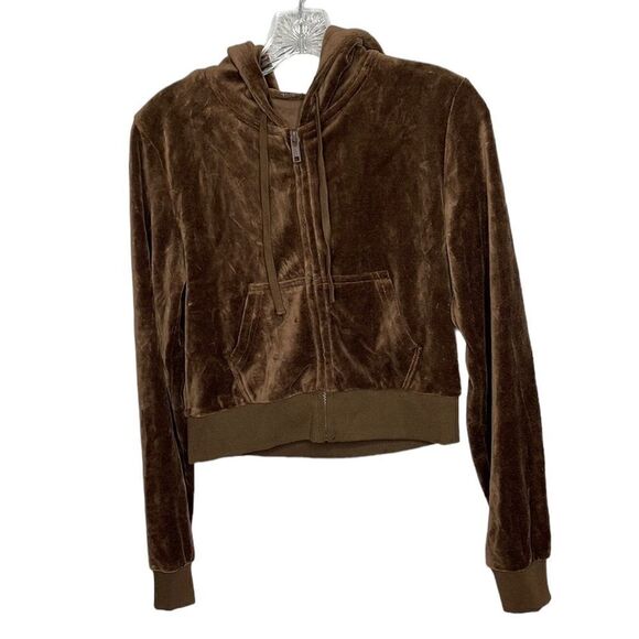 Brandy Melville Crystal Brown Velvet Zip Up Hoodie. - Picture 1 of 7